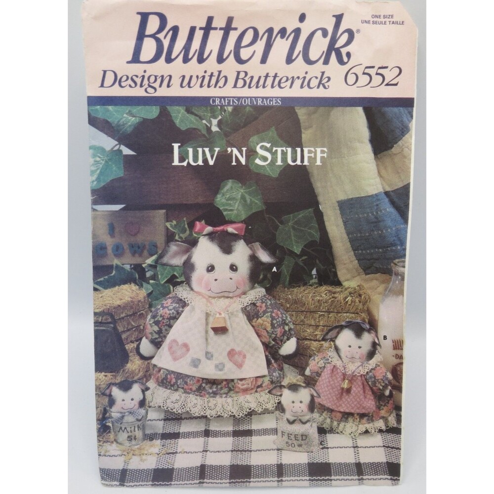 Butterick 6552 Crafts Luv N Stuff Cow Belles Plush Jar Cover Ornaments One Size